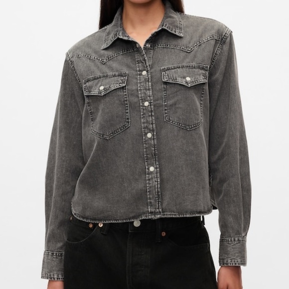 Gap Cropped Western Denim Shirt Large - Picture 2 of 3